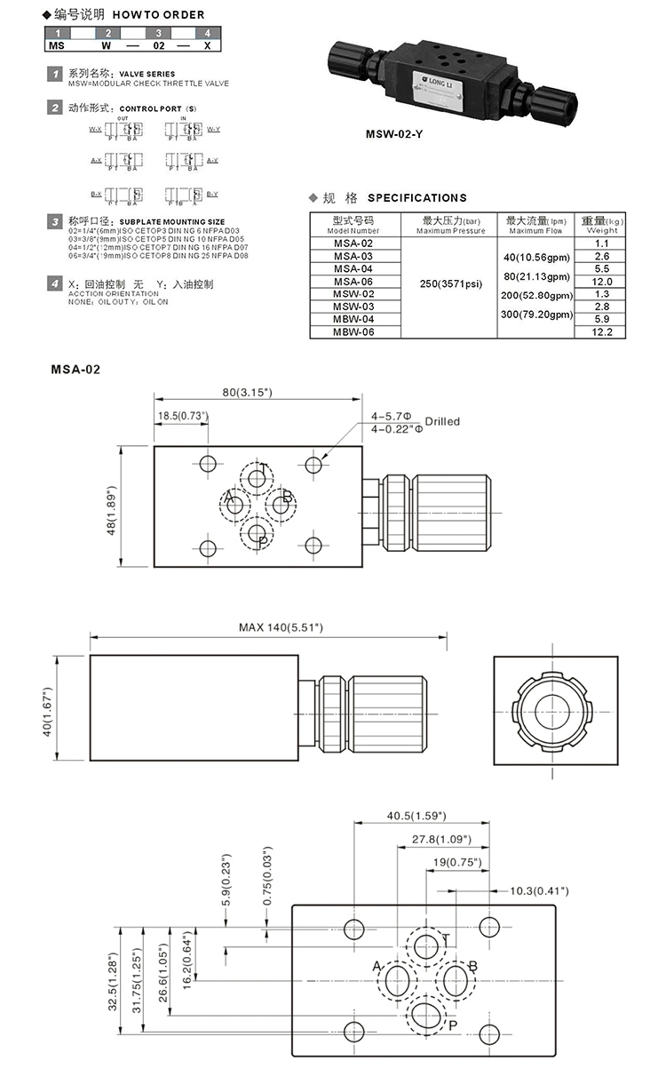 MSA MSB MSW Yuken Modular Throttle and Check Valves